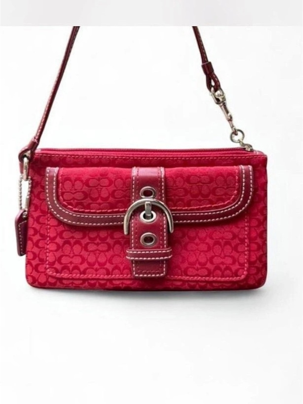 Coach Vintage Soho Signature Double Buckle wristlet in red